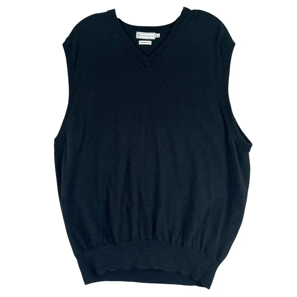 Peter Millar Merino Wool Sweater Vest Mens XL Black Classic Preppy Golfcore